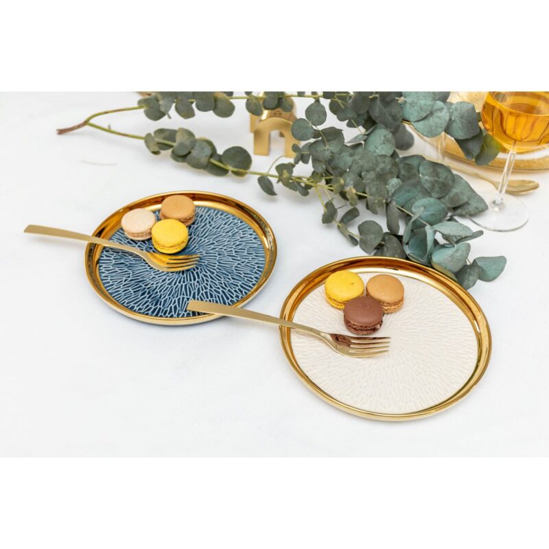 DESSERTTELLER MIT GOLDRAND, 2 BLAU UND 2 CREME – 4ER-SET – Bild 6