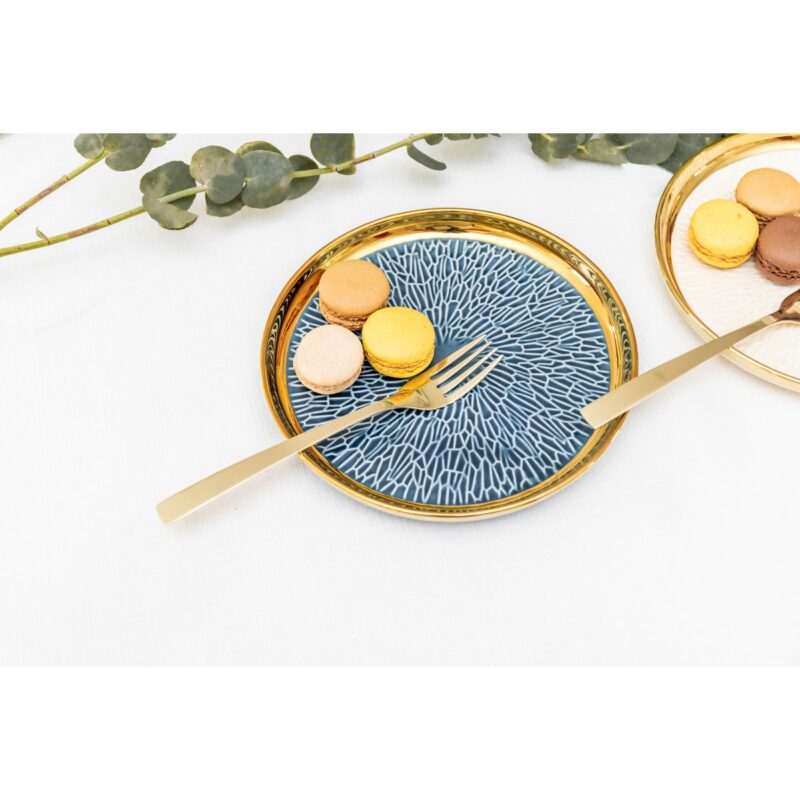 DESSERTTELLER MIT GOLDRAND, 2 BLAU UND 2 CREME – 4ER-SET – Bild 3