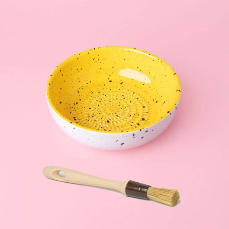 Canela Keramik Reibeschale Ingwerreibe Knoblauchreibe in Weiß-Gelb ø15cm