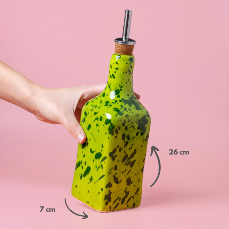 Mojito Ölflasche mit Ausgießer, Oliven Öl Flasche Keramik in Grün gepunktet 500ml – Bild 3