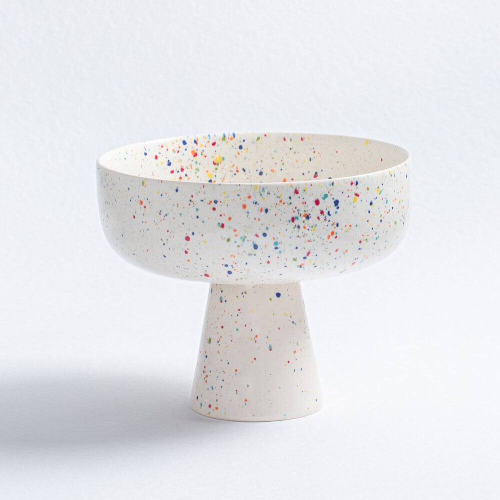 New Party Fruit Bowl White Obstschale mit Fuß Keramik in Weiß ø23cm
