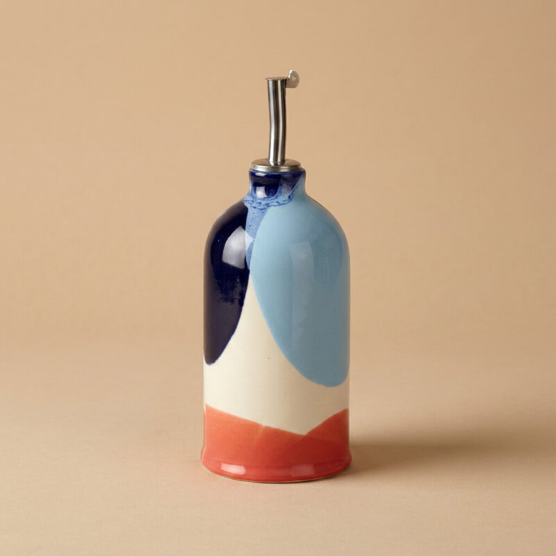 Giro Ölflasche, Essigflasche mit Ausgießer 350ml Blau-Beige-Orange